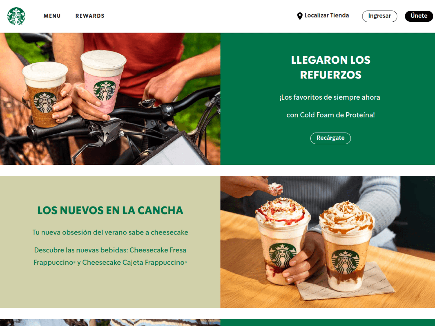 Captura actual del homepage de Starbucks México