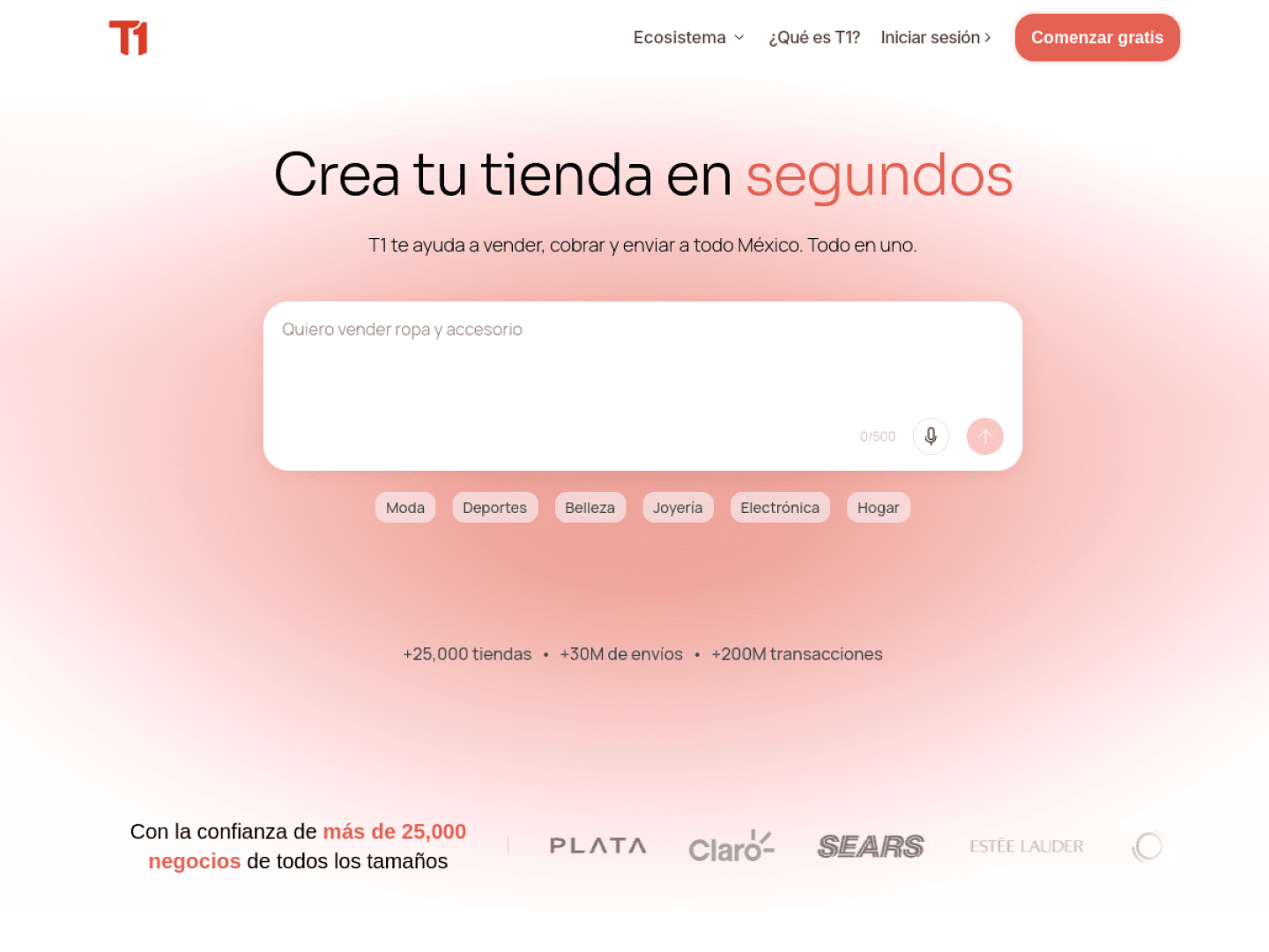 Captura actual del homepage de T1 México